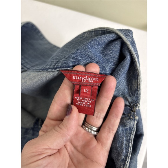 Sundance Chambray Denim Midi Skirt A-Line Womens 12 Blue Boho Country - Picture 5 of 8